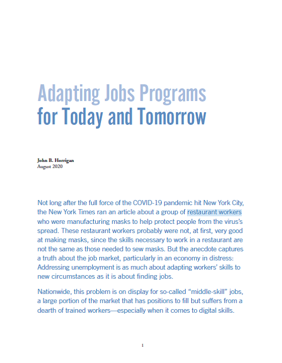 Adapting Jobs Programs for Today and Tomorrow